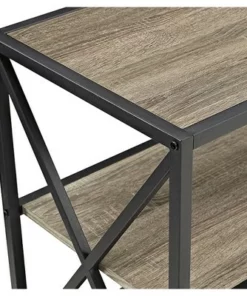 Modern Farmhouse X Frame Metal and Wood Media Bookshelf - Saracina Home Barnwood