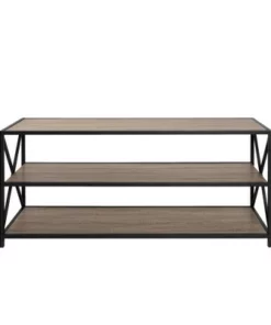 Modern Farmhouse X Frame Metal and Wood Media Bookshelf - Saracina Home Barnwood -Bookshelves Sales Shop unnamed file 732