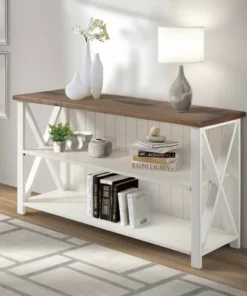 Solid Wood Farmhouse Storage Console - Saracina Home Rustic Oak/black