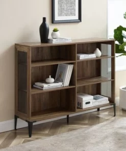 40.25" Grevaldi Urban Industrial Mesh Side Horizontal Bookshelf - Saracina Home Gray Wash