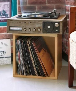 Way Basics Eco Stackable Vinyl Record Storage Cube Natural Wood Grain