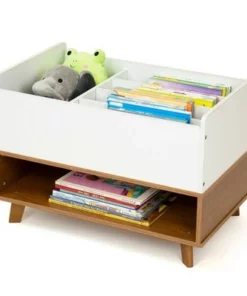 Morgan Mid-Century Bookshelf Caddy and Toy Storage with Shelf Wood/White - Humble Crew