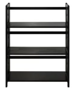 3 Shelf X Design Folding Bookcase - Flora Home Black