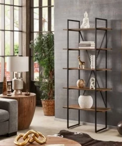 Nathyn 5 Shelf X Back Metal Post Bookshelf - Inspire Q Walnut Brown