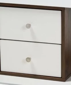 39.06" Rune Two-Tone 2 Drawer Bookcase White/Walnut - Baxton Studio -Bookshelves Sales Shop unnamed file 880