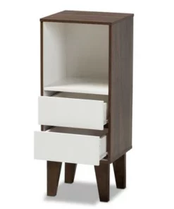 31.22" Senja Two-Tone Finished Wood 2 Drawer Bookcase White/Walnut - Baxton Studio