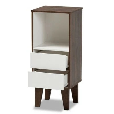 31.22" Senja Two-Tone Finished Wood 2 Drawer Bookcase White/Walnut - Baxton Studio 3 31.22" Senja Two-Tone Finished Wood 2 Drawer Bookcase White/Walnut - Baxton Studio
