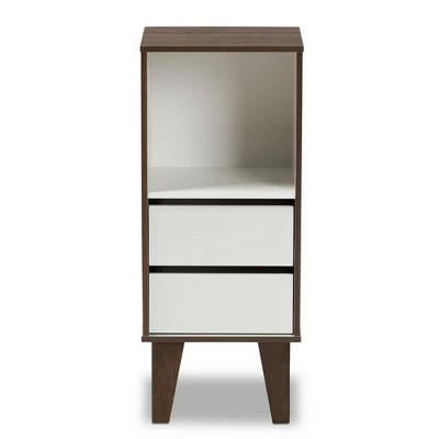 31.22" Senja Two-Tone Finished Wood 2 Drawer Bookcase White/Walnut - Baxton Studio 4 31.22" Senja Two-Tone Finished Wood 2 Drawer Bookcase White/Walnut - Baxton Studio - Image 2