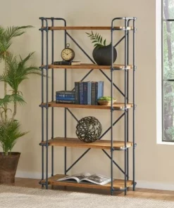 Yorktown 66.75" 5-Shelf Industrial Bookcase Brown - Christopher Knight Home