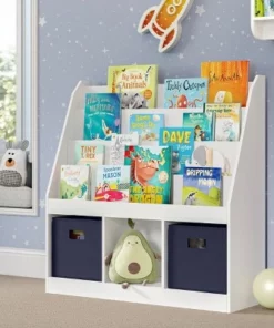 Kids' Bookrack with 3 Cubbies and 2 Bins - RiverRidge Home Pink