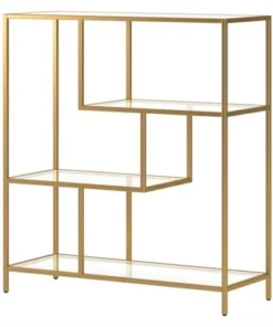 Henn& Hart 40" Tall Brass Finish Bookcase - Henn&Hart