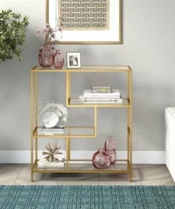 Henn& Hart 40" Tall Brass Finish Bookcase - Henn&Hart -Bookshelves Sales Shop unnamed file 974