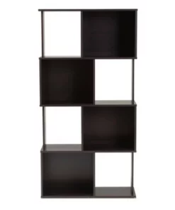 61.42" Riva Geometric Wood Bookshelf Dark Brown - Baxton Studio