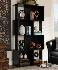61.42" Riva Geometric Wood Bookshelf Dark Brown - Baxton Studio -Bookshelves Sales Shop unnamed file 984