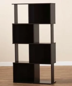 61.42" Riva Geometric Wood Bookshelf Dark Brown - Baxton Studio -Bookshelves Sales Shop unnamed file 985