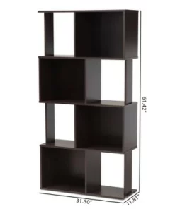 61.42" Riva Geometric Wood Bookshelf Dark Brown - Baxton Studio -Bookshelves Sales Shop unnamed file 986